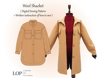 Shirt Jacket Sewing Pattern - Oversized Shacket - Written Instructions to Sew it - PDF Digital Pattern