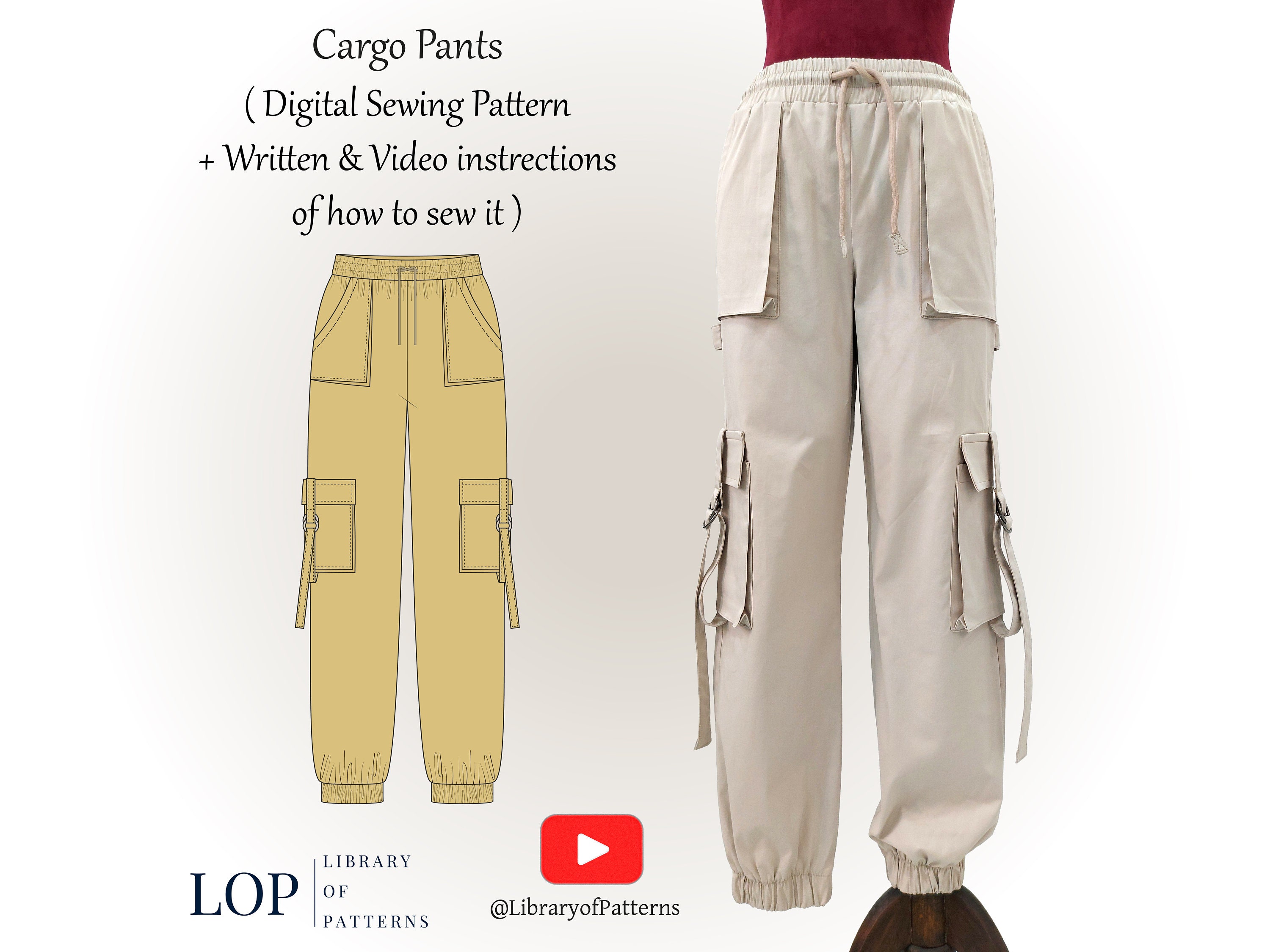 Pantalones tipo cargo para mujer, con bolsillo y cintura elástica,  pantalones Harlan, informales, con cordón, Caqui, M : : Ropa,  Zapatos y Accesorios