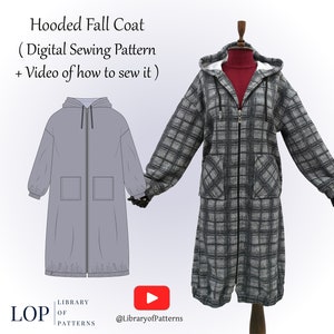 Hooded Fall Coat Sewing Pattern, Oversize Coat Pattern, with Video Instructions to Sew it