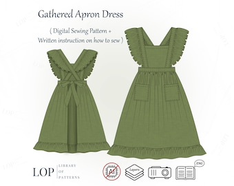 Gathered Apron Dress Sewing Pattern, Fleur Pinafore Dress, PDF Sewing Pattern with Written Instructions