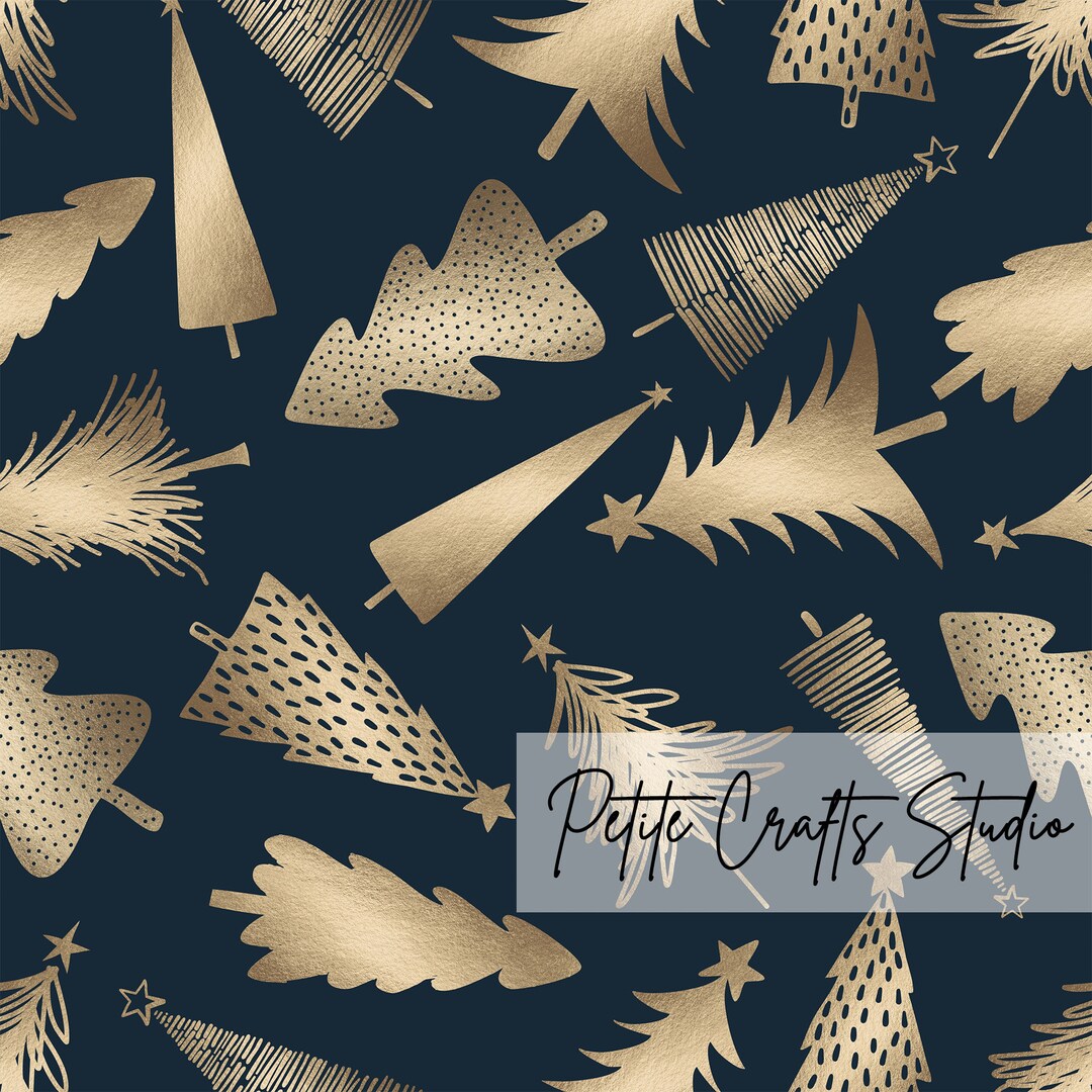 Gold Christmas Tree Seamless Pattern for Commercial Use Dark Holiday ...
