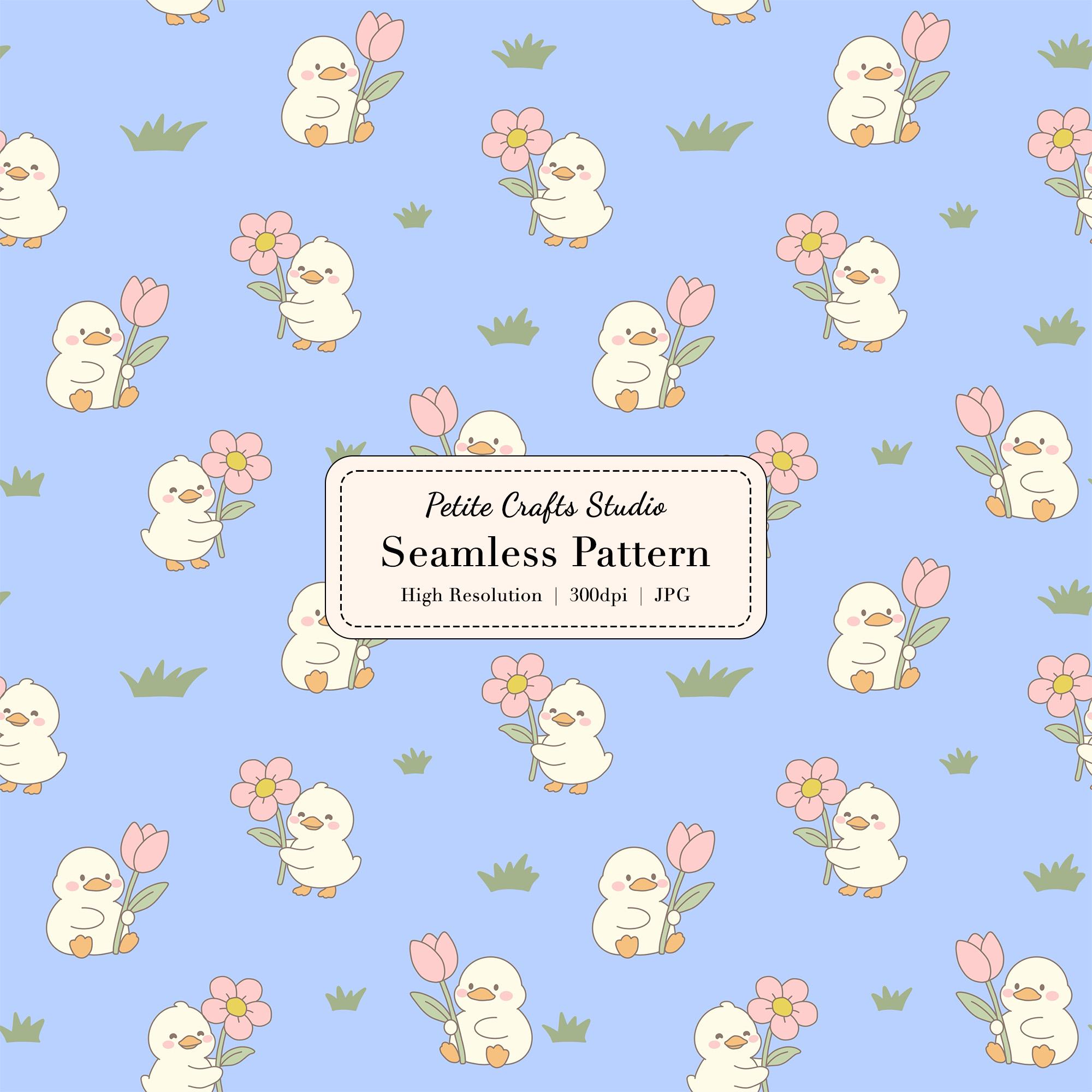 Cute Duck Seamless Pattern, Farm Animal Pattern, Pastel Floral Duck ...