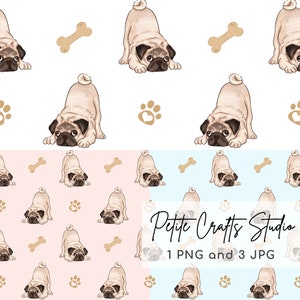 Schattig Pug naadloos patroon schattige hond herhaald patroon klein bedrijf digitaal bestand Instant Download JPG PNG