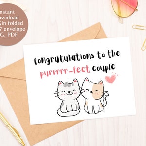 Hochzeitskarte, süße Hochzeitskarte mit Katze, Hochzeit Glückwunschkarte für Brautpaar Printable Instant Download