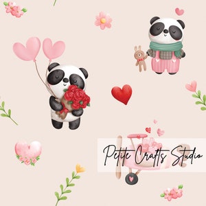 Panda Love Heart Naadloze Patroon Voor Commercieel Gebruik Valentine Panda Herhaal Patroon Afdrukbare Instant Download Panda Wallpaper