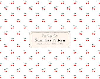 Simple Cherry Seamless Pattern, Cute Fruit Seamless Pattern, Minimal Red Cherry Background, Summer Fabric, Scrapbooking Paper