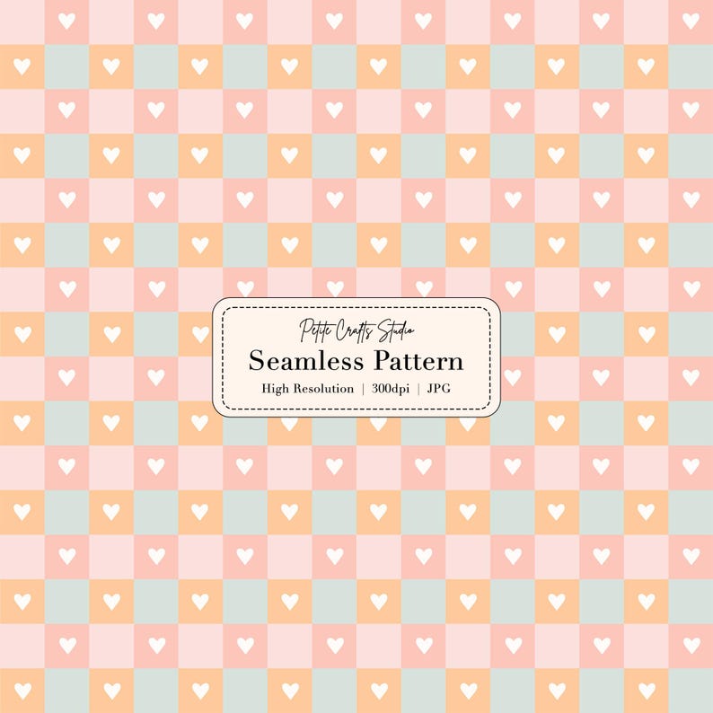 Summer Gingham Heart Seamless Pattern – Cute Picnic Check Digital Paper, Pastel Heart Background ...