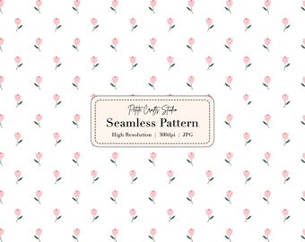 Simple Rose Seamless Pattern – Elegant Floral Digital Paper, Minimal Pink Rose Background, Romantic Fabric & Scrapbooking Design