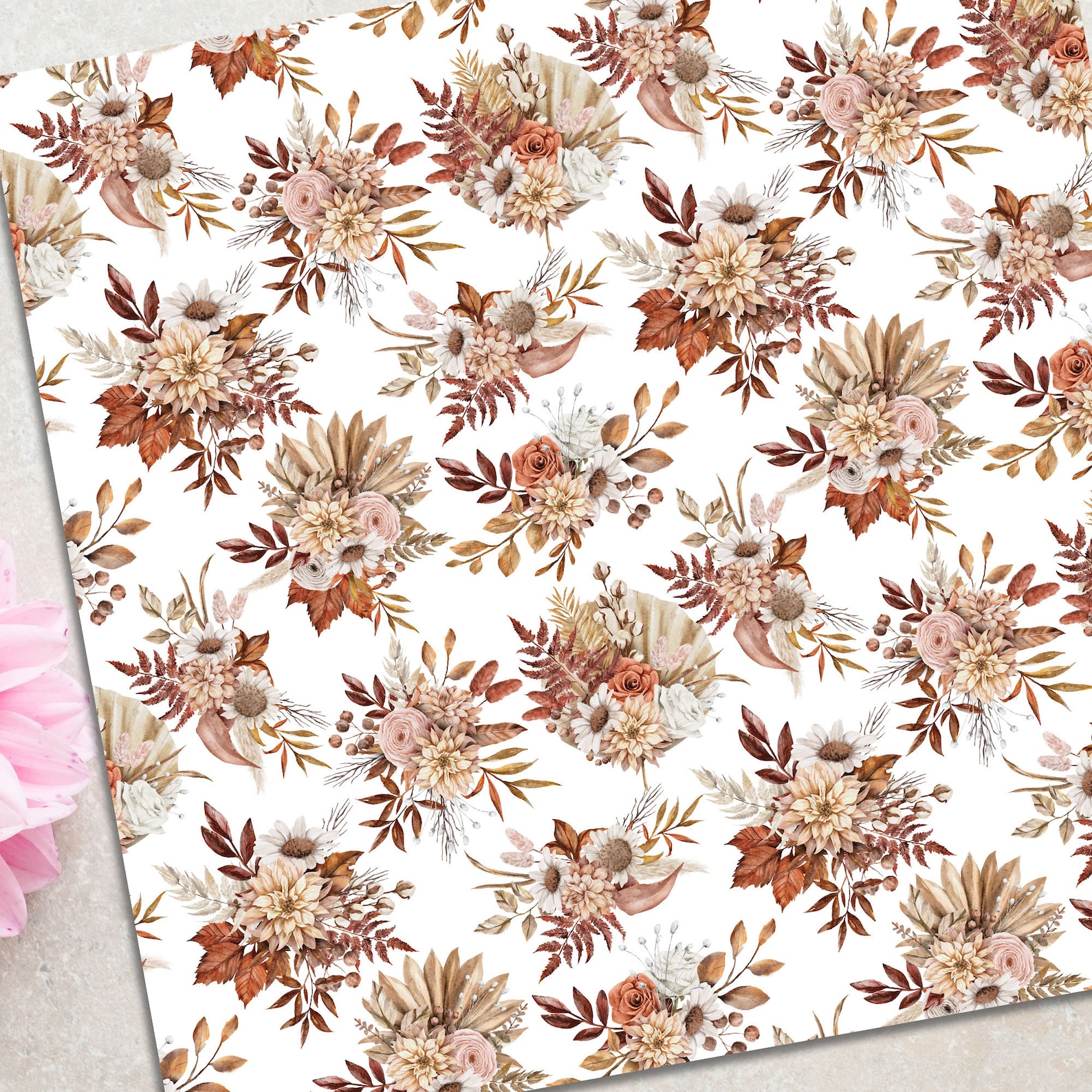 Boho Fall Floral Seamless Pattern for Commercial Use Autumn Flower ...