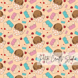 Naadloze poedelpatroon voor commercieel gebruik Schattige hond naadloze patroon hond cupcake herhaald patroon Digitale Instant Download