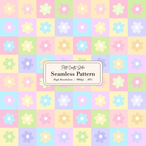 Pastel Gingham Floral Seamless Pattern – Spring Digital Paper, Soft Checkered Flower Background, Cottagecore Fabric & Scrapbooking Design