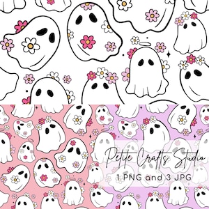 Fantôme de fleurs mignon Halloween transparente motif floral fantôme d'Halloween transparente motif floral fantasmagorique mignon papier numérique PNG JPG