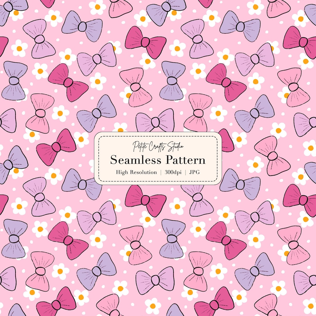 Pink Bow Seamless Pattern With Flowers – Cute Girly Digital Paper ...