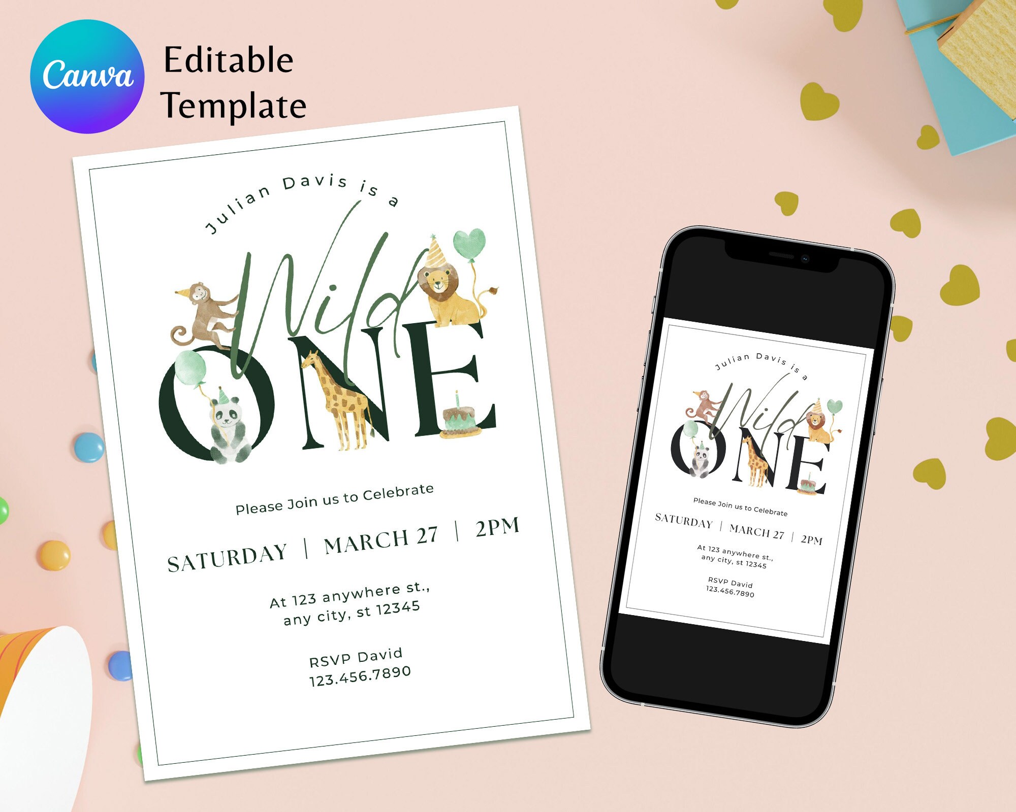 EDITABLE Birthday Invitation Card, First Birthday Invite Template, 1st ...