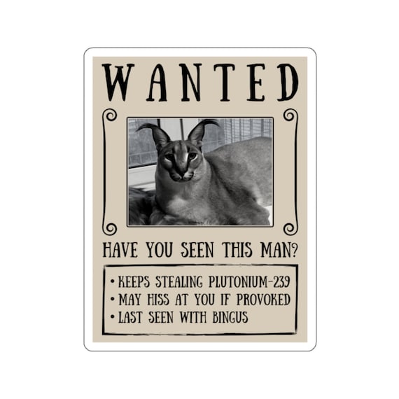 Big Floppa Wanted Poster Sticker Funny Caracal Cat Meme Floppa