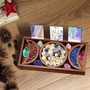 Moon Tray Crystal Display holder For Stones And Crystals Jewelry Holder Tarot Witch Crystal Box Wooden Crafts