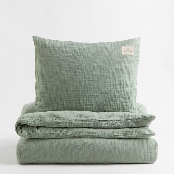 Musselin Bettwäsche Set 135x200 & 80x80 inkl. Stoffbeutel Bettbezug Bio - Baumwolle Öko-Tex Zertifiziert für Erwachsene und Kinder Geschenk