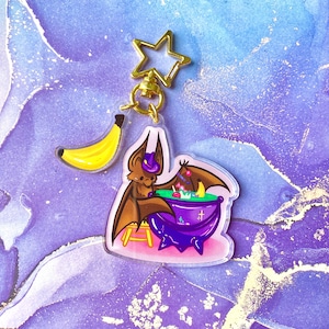Witch Bat Star Clasp Glossy Acrylic Blank Back Halloween Keychain HQ