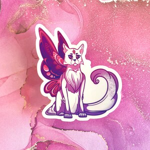 Sticker vinyle autocollant chat violet papillon esthétique autocollant pour bouteille d'eau décor rose violet fantaisie animal autocollant pour les amoureux des chats