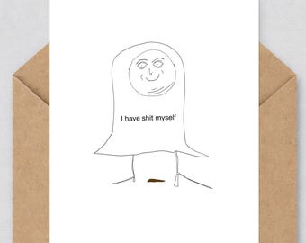 jacobiancards | 'Jag har skitit i mig' | 7x5 Roligt handgjort gratulationskort | Konstiga kort för konstiga människor | Mörk humor | 045