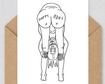 jacobiancards | Bendy Födelsedag | 7x5 Roligt handgjort gratulationskort | Konstiga kort för konstiga människor | Mörk humor | 025