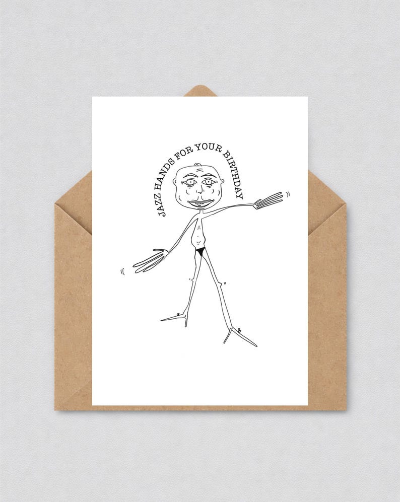 jacobiancards | Roliga födelsedagskort med jazzhänder | Handritade hälsningar | Högkvalitativ 300gsm matt kartong, handgjord | 030 bild 1