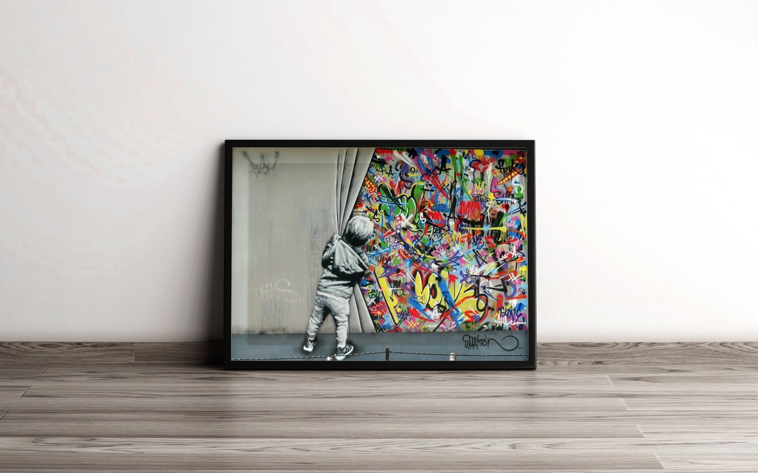Framed Banksy Behind the Curtain Children's Graffiti Art Martin Watson