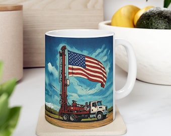 American Flag Water Well Drilling Rig Mug | Ceramic 11oz 15oz