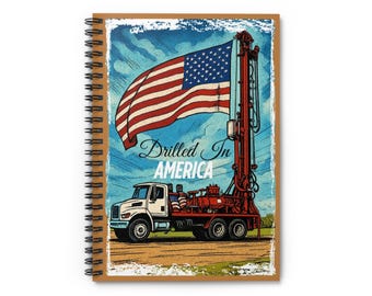 Spiral Notebook, Patriotic Water Well Drilling Truck American Flag Ruled Line Journal, Planner, Sketchbook, Work Notebook