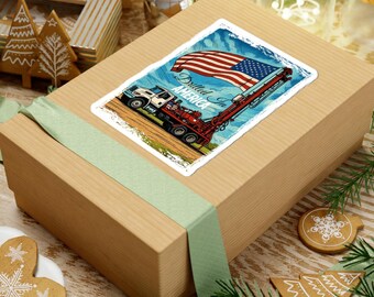 Water Well Drilling Truck Kiss-Cut Stickers, American Flag Decal, Patriotic USA Vinyl Decal, Laptop Bumper Sticker, Car Window Decal,