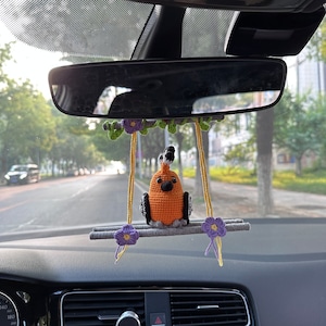 Agromusk Cute Crochet Plant Car Mirror Hanging Accessories,Boho Handmade Rear View Mirror Accessories for Women,Green Car Interior Aesthetic Decor