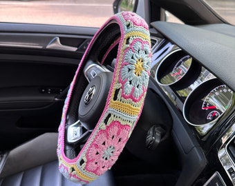 Women's steering wheel cover, Crochet cute rainbow flower seat belt cover, Cute car accessories decoration, Car accessories,New Car Gifts