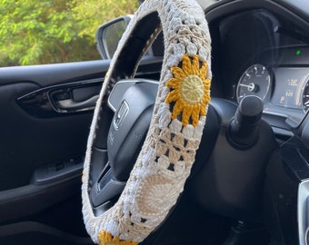 Sun Moon Crochet Car Steering Wheel Cover, Sun Moon Safety Steering Wheel, Gift for Her, Car Accessories, Christmas,Valentine's Day Gifts