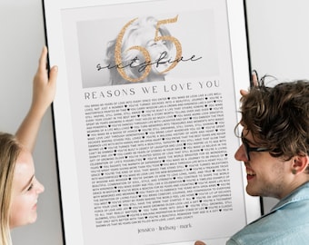 Poster met 65 redenen waarom we van je houden: bewerkbare Canva-sjabloon voor een 65e verjaardag (digitale download)