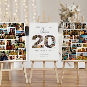 20th Birthday Sign Party Welcome Board Photo Collage: Editable Canva Template (Digital Instant Download)