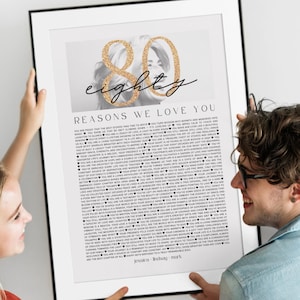 80e verjaardagscadeau 80 redenen waarom we van je houden poster, bewerkbare canvassjabloon (digitale download)