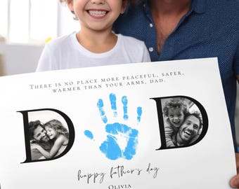 Kids Hand Print Dad Poster; Father’s Day Birthday Gift Photo Collage Sign, Editable Canva Template (Digital Download)