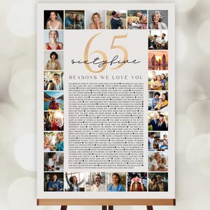 あなたを愛する65の理由ポスターギフト：65歳の誕生日用編集可能なCanvaテンプレート（デジタルダウンロード）
