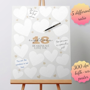 Libro de visitas "Razones para amarte por tu 18.º cumpleaños": Plantilla editable de Canva (descarga digital)