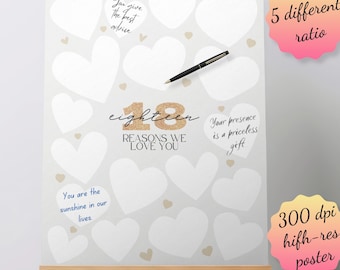 18th Birthday Reasons We Love You Guest Book: Editable Canva Template (Digital Download)