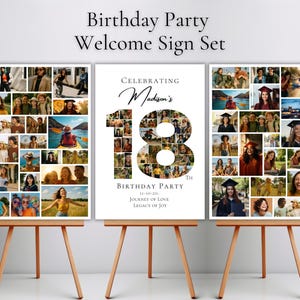 18th Birthday Photo Collage Poster Bundle Template, Look who's 18, Customizable Photo Collage Board, Photo Montage Display Digital Download