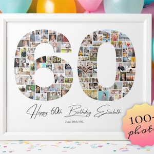 60th Birthday Photo Collage Gift: Customizable Canva Template (Digital Download A1 Size Poster)