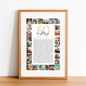 50 Reasons We Love You Poster With Pictures: 50th Birthday Photo Collage (Digital Download)