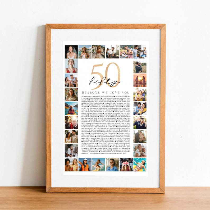 50 Reasons We Love You Poster With Pictures: 50th Birthday Photo Collage (Digital Download)