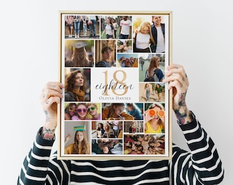 Fotocollageposter 18e verjaardag: bewerkbare canvasjabloon (digitale download)