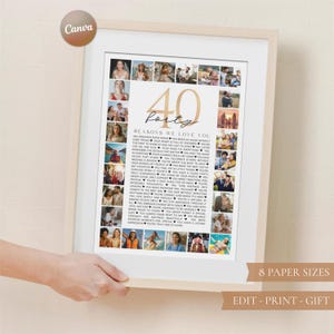 40の理由（私たちがあなたを愛する理由）フォトコラージュポスター：節目の誕生日サイン（デジタルダウンロード）