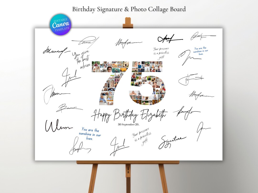 75th Birthday Photo Collage Signature Sign Template, Gift for Her ...