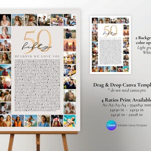 50 Reasons We Love You Photo Collage Poster Canva Template, 50 Things We Love You, 50th Birthday Gifts for Her, Last Minutes Digital Gift