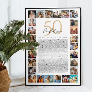 50 Reasons We Love You Poster With Pictures: 50th Birthday Photo Collage (Digital Download)