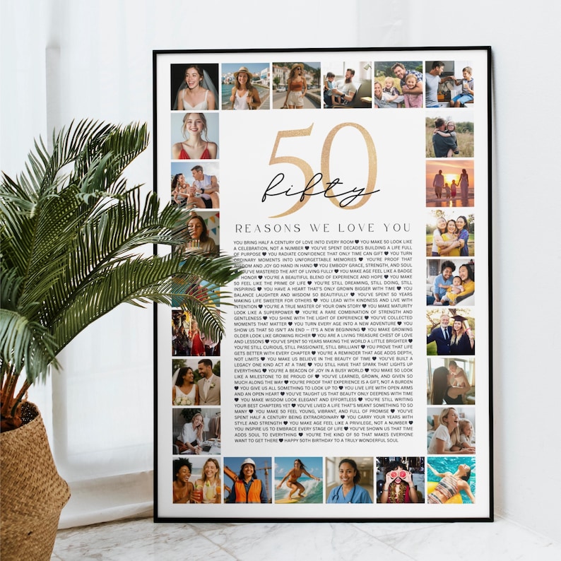 50 Reasons We Love You Poster With Pictures: 50th Birthday Photo Collage (Digital Download)
